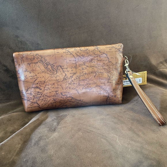 Patricia Nash Brown Map Print Leather Clutch 10 X 6 - Picture 14 of 14